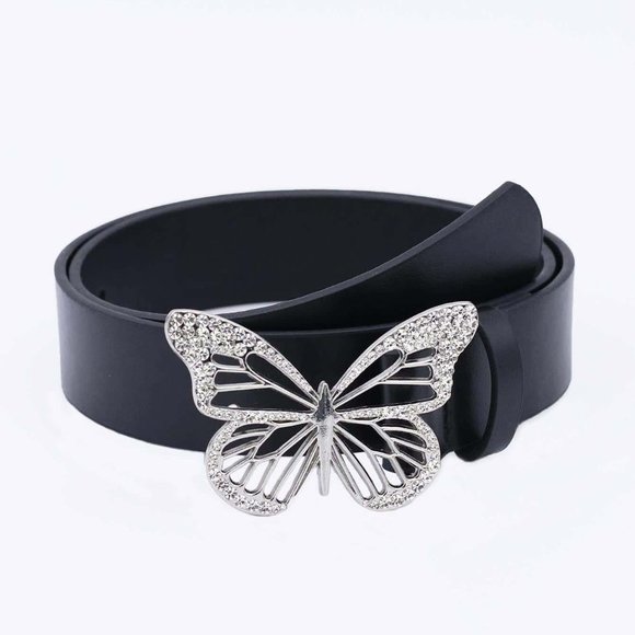 . Accessories - Silver 1pc Boho Womens Rhinestone Butterfly Buckle Fashion Belt, For Decoration